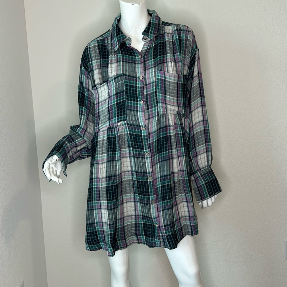 Free People Cabincore Womens The Voyage shirt dress in twilight combo size S